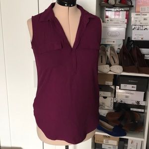 Plum Mixed Fabric Sleeveless Top